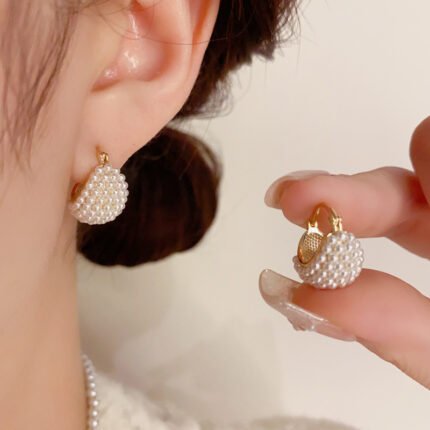 French Retro Pearl Flower Basket Earrings
