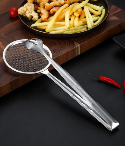2-in-1 kitchen Stainless Steel Fried Food Skimmer/kitchen Frying Oil Filter Clip