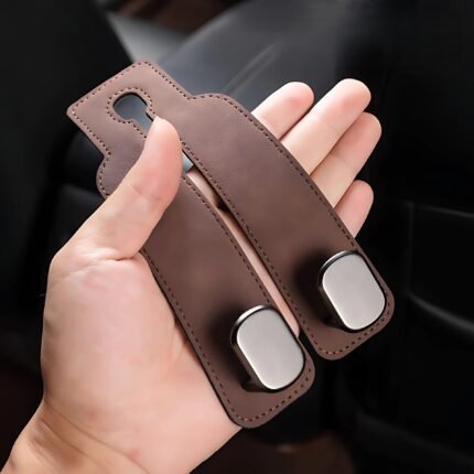 Leather Car Seat Headrest Double Hook Bag Hanger – Car Interior Storage Organizer for Bags Purses & Accessories